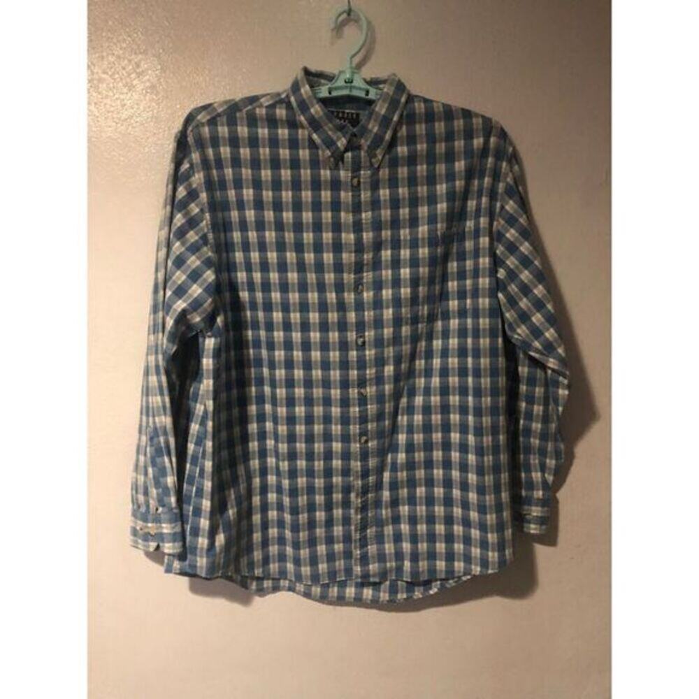Trader Bay Blue White Gingham Check Button Casual Shirt‎ Classic Preppy Style